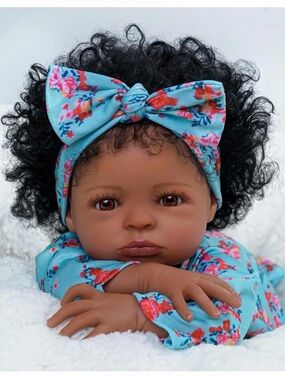 RSG Reborn 17 inch Realistic Baby Girl Doll in Blue Floral Outfit with Headwrap
